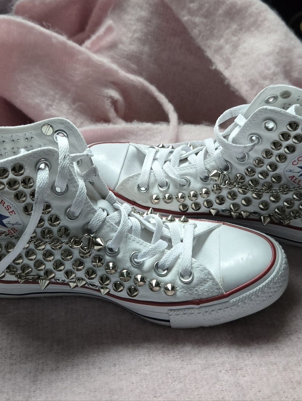 Custom Made. Spiked Converse With Chains. Great Condition. Womens Size 8.5 - Picture 3 of 10